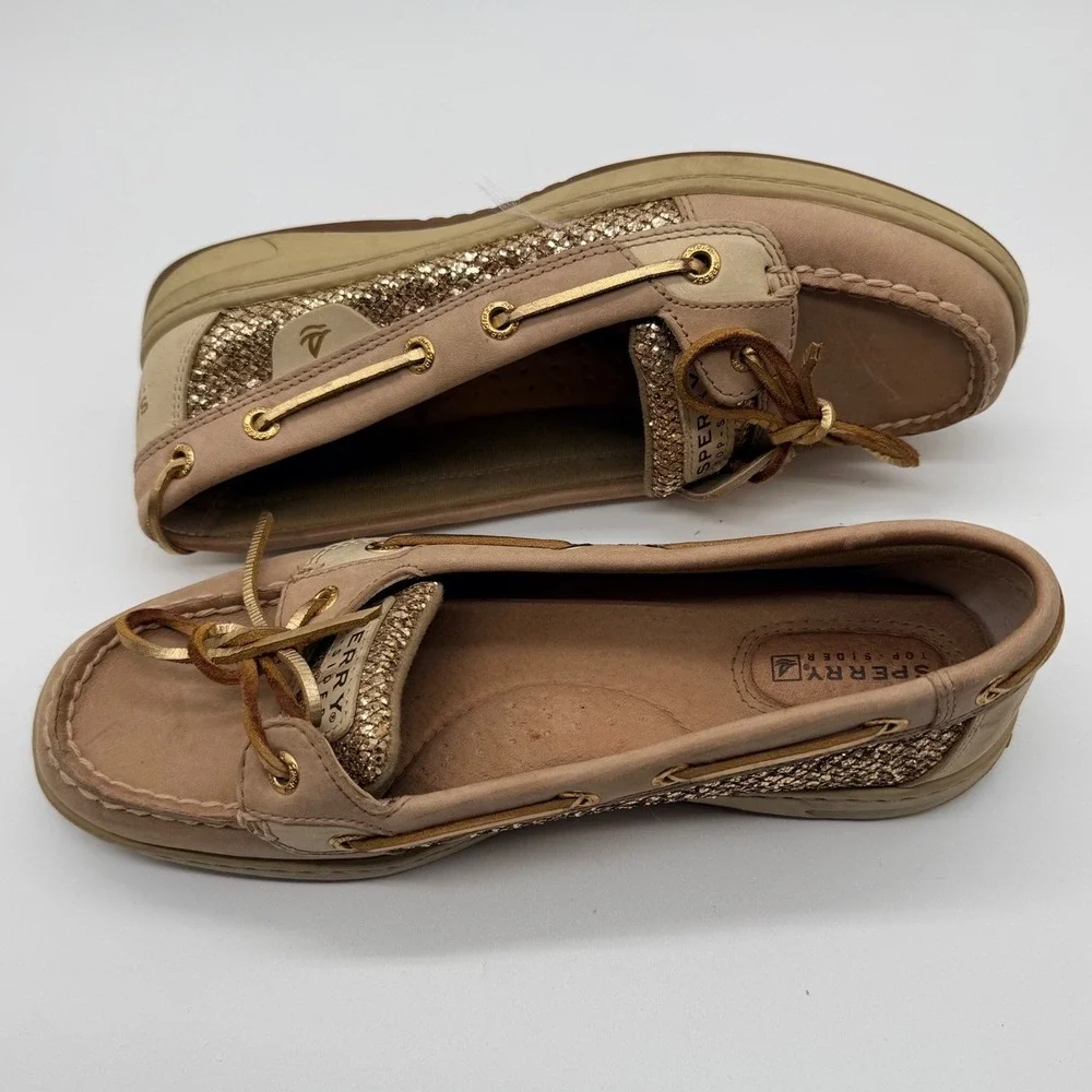 Sperry Top-Sider Angelfish Boat Shoes Women's 7.5M Tan Gold Glitter Leather